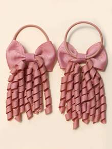 2个少女蝴蝶结装饰发圈 - 藕粉色 - 查看 2