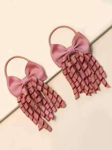 2个少女蝴蝶结装饰发圈 - 藕粉色 - 查看 3