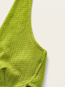 SHEIN ICON 90s Dopamine Dressing Tie Back Halter Top & Flared Leg Pants - Lime Green - View 3