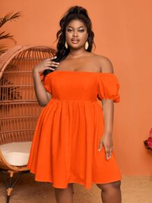 Slaydiva Vestido de hombros descubiertos de manga farol