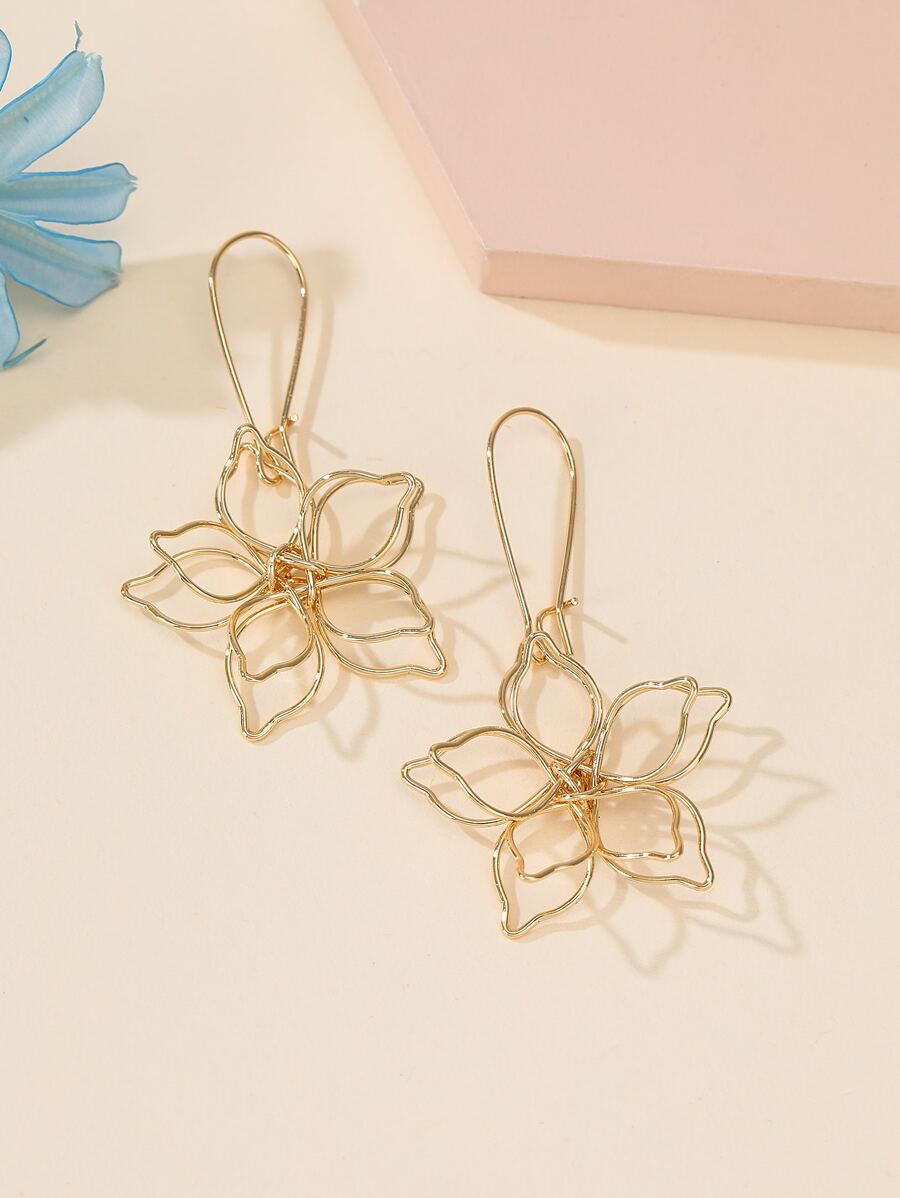 Flower Drop Earrings - Yellow Gold - View 1
