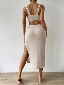 Breezaya Cut Out Split Thigh Dress Maxi Vacation Beach Outfits Women - Apricot - View 2