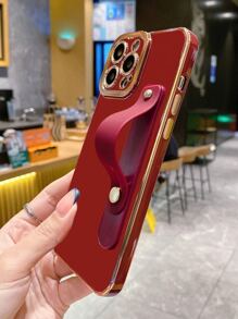 1件防震商務時尚的天使眼設計純色手機殼,附帶手繩,適用於蘋果手機 - 酒紅色 - 查看 4