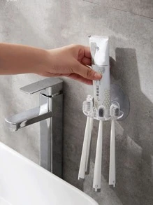 全新自粘式壁挂式牙膏分配器牙刷架收纳挤压器剃须刀架浴室置物架浴室装饰夏季