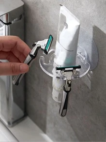 全新自粘式壁挂式牙膏分配器牙刷架收纳挤压器剃须刀架浴室置物架浴室装饰夏季