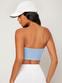 SHEIN BASICS Solid Tube Crop Top - Baby Blue - View 2