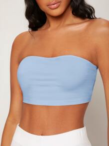 SHEIN BASICS Solid Tube Crop Top - Baby Blue - View 3