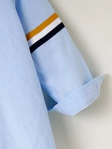 Toddler Boys Horse Embroidery Contrast Striped Tape Shirt