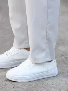 Manfinity Homme 男士休闲字母贴花细节抽绳腰锥形裤，长款锥形浅灰色休闲裤，适合丈夫、男友礼物，秋季