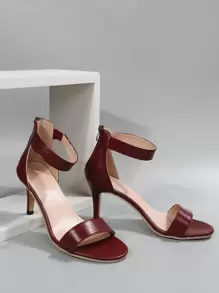 Women Minimalist Stiletto Heeled Ankle Strap Sandals, Fashion Summer Heeled Sandals - Burgundy - View 5