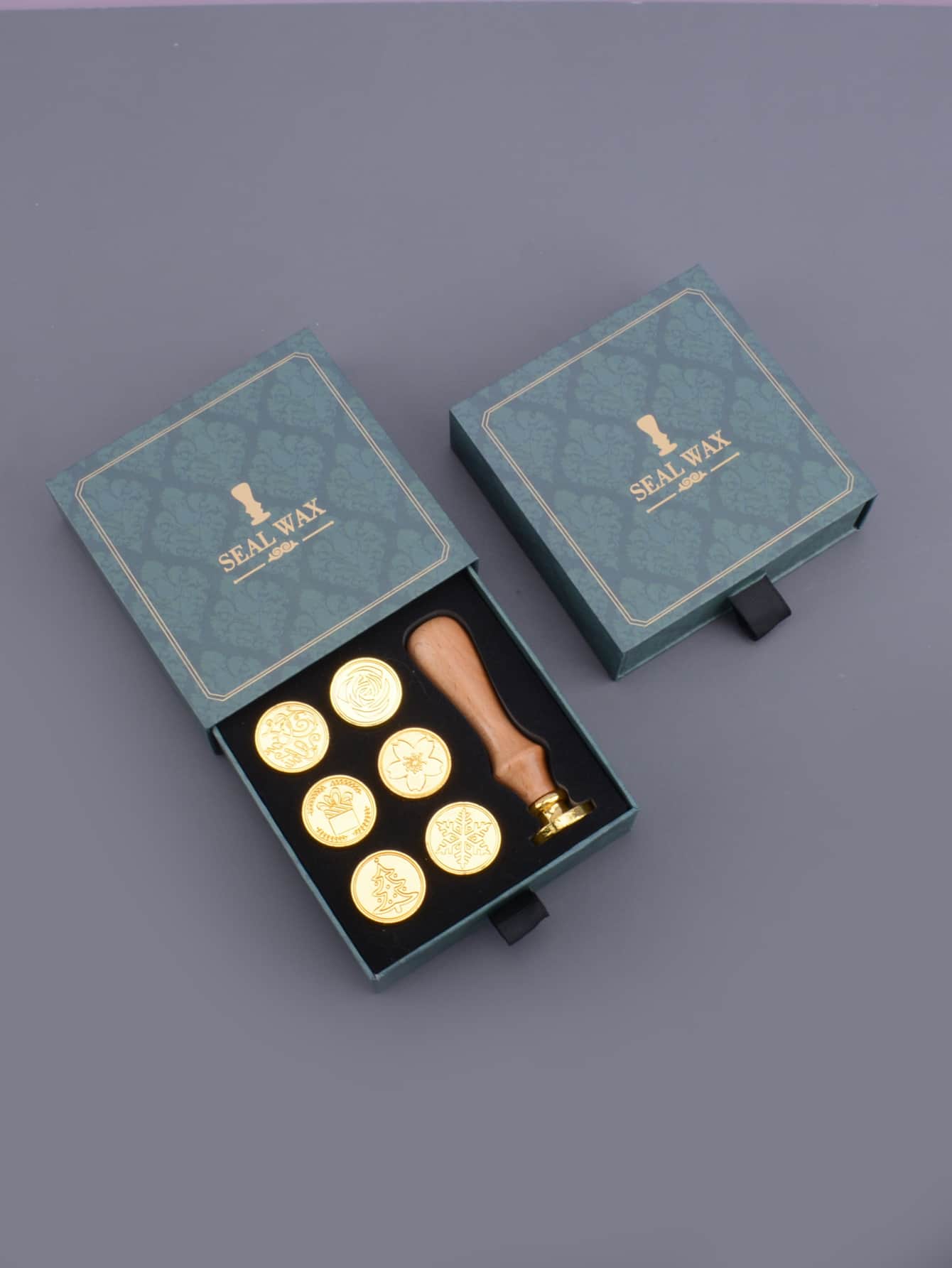 聖誕蠟印章套裝6入组密封蠟印章頭和1入组木柄密封印章套件 - 彩色 - 查看 1