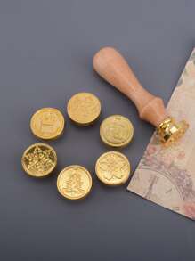 聖誕蠟印章套裝6入组密封蠟印章頭和1入组木柄密封印章套件 - 彩色 - 查看 3