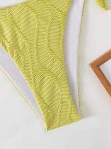 SHEIN Swim Summer Textured Bikini Set Crisscross Wireless Bra Top & Tie Side Bikini Bottom 2 Pieces Bathing Suit - Lime Green - View 5
