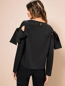 MINA Blusa con cordón de hombros descubiertos de espalda con abertura de ojo - Negro - Ver 2