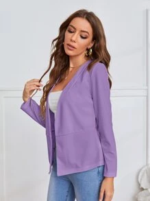SHEIN Clasi Blazer Femenino De Moda Clásica Color Púrpura Violeta Para Uso Diario En Primavera - Morado Violeta - Ver 5