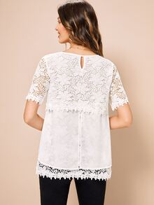 MINA Blusa de espalda con abertura de ojo con encaje - Blanco - Ver 2