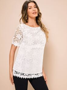 MINA Blusa de espalda con abertura de ojo con encaje - Blanco - Ver 3