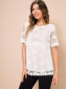 MINA Blusa de espalda con abertura de ojo con encaje - Blanco - Ver 4