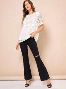 MINA Blusa de espalda con abertura de ojo con encaje - Blanco - Ver 5