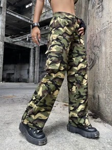 SHEIN ICON Gorpcore Low Rise Camo Print Flap Pocket Cargo Trousers - Multicolor - View 4