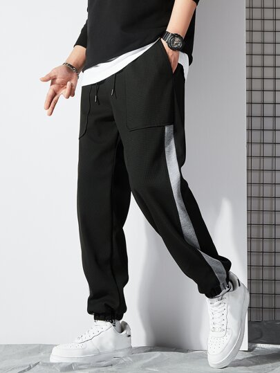 Men Contrast Side Seam Drawstring Waist Joggers