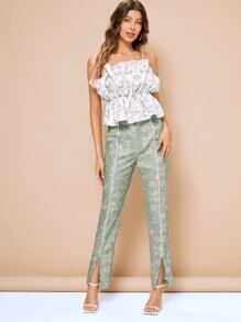 Karen Applegate 设计师骷髅和花卉印花荷叶边吊带背心，女装，夏季 - 彩色 - 查看 5