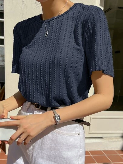 DAZY Preppy toppar med texturerad enfärgad t-shirt och salladskant