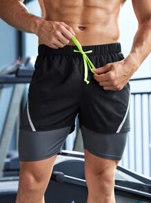 Manfinity Fitness Boyfriend Style Men Reflective Letter Graphic Sports Stretchy Shorts With Phone Pocket Gym Shorts Jogger Shorts Sweat Pants Black Shorts - Black - View 5