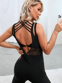 Easithlete Áo Tees & Tanks  Thể thao Nữ Lộ Lưng Hội Chữ thập cắt màu trơn - màu đen - Xem 2