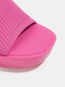 Zapatos de mujer con tacón grueso y banda sencilla, sandalias tipo mulé de color rosa intenso para la primavera y el verano - Rosa Fucsia - Ver 3