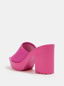 Zapatos de mujer con tacón grueso y banda sencilla, sandalias tipo mulé de color rosa intenso para la primavera y el verano - Rosa Fucsia - Ver 4