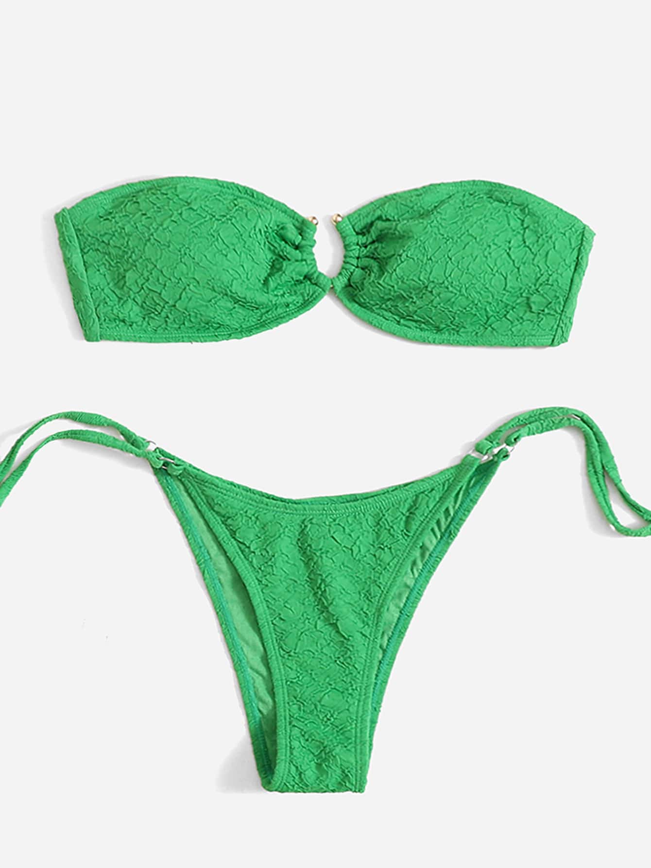SHEIN Swim Bikini de tanga con anillo en U y lazo en los laterales para playa y verano - Verde - Ver 1