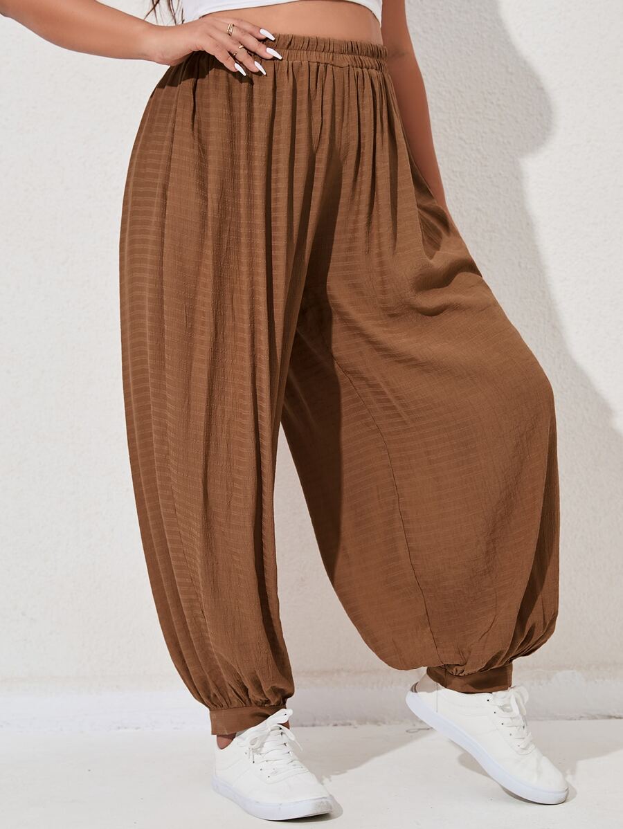 Mulvari Quần Plus Size màu trơn Giải trí - màu nâu - Xem 1