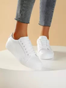 Minimalist Lace-up Front Skate Shoes - White - View 1
