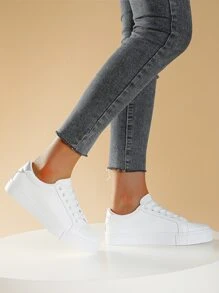 Minimalist Lace-up Front Skate Shoes - White - View 2