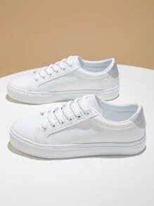 Minimalist Lace-up Front Skate Shoes - White - View 4