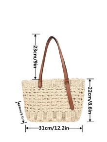 Bolsa de mimbre con diseño de abertura - Beis - Ver 3