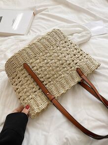 Bolsa de mimbre con diseño de abertura - Beis - Ver 5