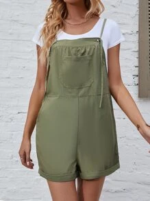 Roll Hem Overall Romper Without Top - Army Green - View 1