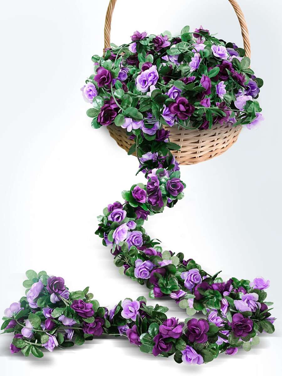 1/3/5件装人造玫瑰藤蔓花环，婚礼场地装饰，家居卧室客厅浴室墙面悬挂装饰，户外花园学校生日派对情人节圣诞节新年用品