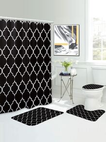 1pc Tấm thảm tắm in hình học hoặc 1 tấm rèm tắm - Đen và trắng - Xem 1