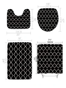 1pc Tấm thảm tắm in hình học hoặc 1 tấm rèm tắm - Đen và trắng - Xem 4