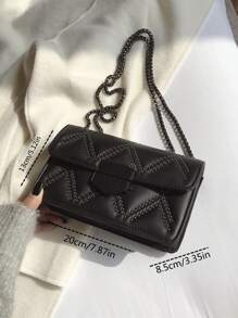 Mini Studded Decor Flap Chain Square Bag - Black - View 7
