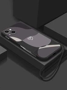 1pc Cute Heart Pattern Tpu Phone Case With Lanyard Compatible With Iphone 11/12/13/14/15/15pro/15plus/15promax And Compatible With Samsung Series Compatible With IPhone15/15Plus/15Pro/15Promax,International Version, Not The Domestic Version - Black - View 3