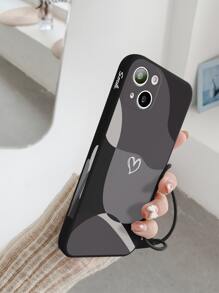 1pc Cute Heart Pattern Tpu Phone Case With Lanyard Compatible With Iphone 11/12/13/14/15/15pro/15plus/15promax And Compatible With Samsung Series Compatible With IPhone15/15Plus/15Pro/15Promax,International Version, Not The Domestic Version - Black - View 4