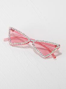 Rhinestone Decor Geometric Frame Fashion Glasses - Pink - View 1