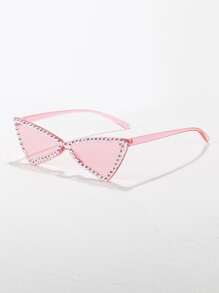 Rhinestone Decor Geometric Frame Fashion Glasses - Pink - View 3