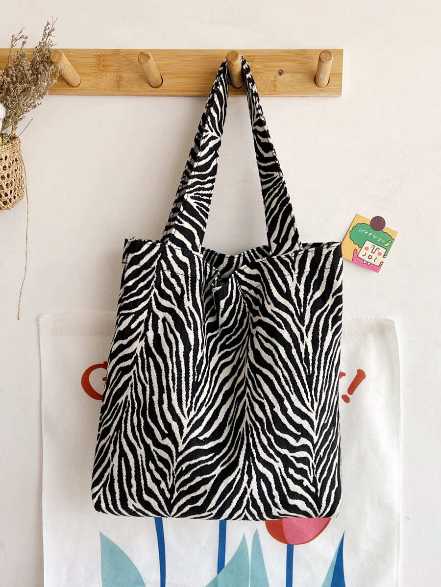 Zebra Striped Pattern Shopper Bag School Bag,Portable,Lightweight,Large Capacity, Suitable For Teen Girls Women College Students, Perfect For Back To School,College,Shopping,Middle School, High School