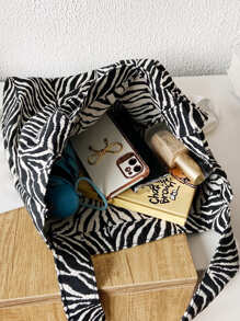 Zebra Striped Pattern Shopper Bag School Bag,Portable,Lightweight,Large Capacity, Suitable For Teen Girls Women College Students, Perfect For Back To School,College,Shopping,Middle School, High School