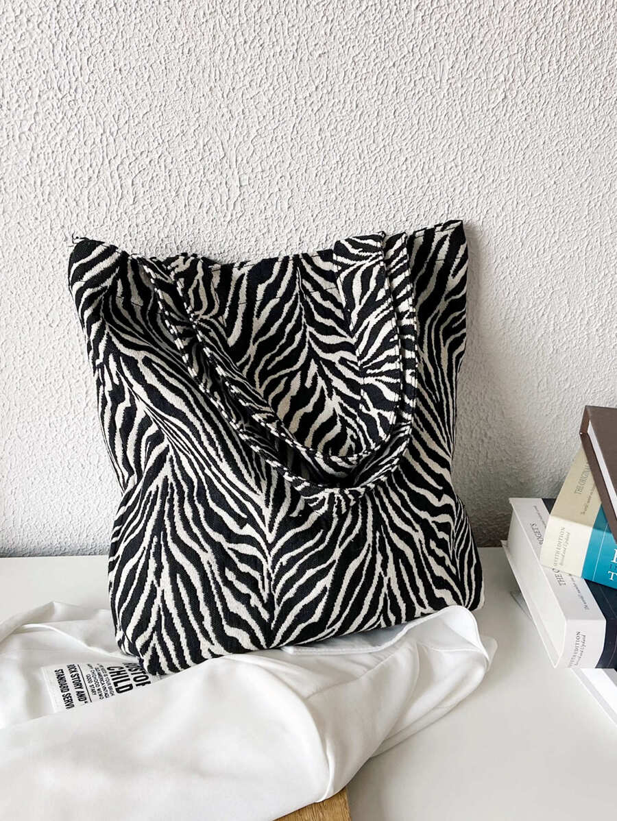 斑马条纹购物袋书包，便携，轻便，大容量，适合青少年女孩和大学生，非常适合返校、大学、购物、中学、高中